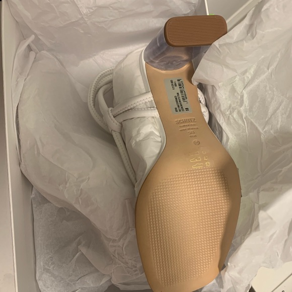 Schutz Siena White Clear Vamp Lace Up Open Toe Clear Column Heel Sandals size 5 - Picture 8 of 8